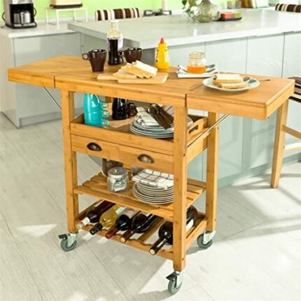 FEER Extendable Kitchen Trolley Cart with 2 Folding Hinged Side Boards Removable Tray