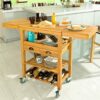 BHVXW Extendable Kitchen Trolley Cart with 2 Folding Hinged Side Boards Removable Tray