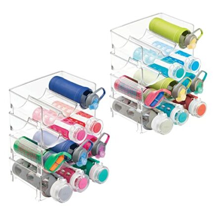 mDesign Plastic Free-Standing Stackable 3 Bottle Storage Holder Rack - Water, Wine, and Drink Organizer Shelf for Kitchen Countertop, Cabinet, Pa