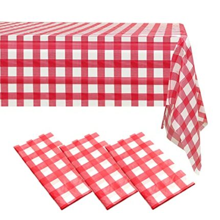 ZeriTlolen 3 Pack 108" X 54" Red Checkered Premium Disposable Plastic Tablecloth for 8ft Long Rectangle Tables, Waterproof Table Covers for Birth