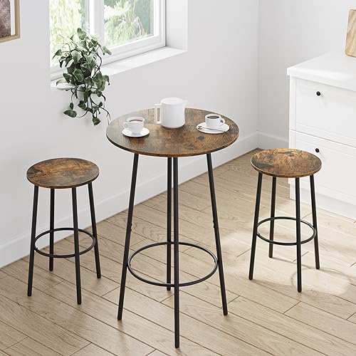 AEPOALUA 3 Piece Bar Table Set, Round Bar Table and Chairs Set of 2, Pub Dining Table Set Counter Height Wood top, Bar Stool Table for Breakfast