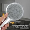 Frap Universal High Pressure Shower Head, 1.5m Stainless Steel Hose, Powerful 5 Mode Function, Easy-Cleaning Silicone Nozzles, Quick Installation
