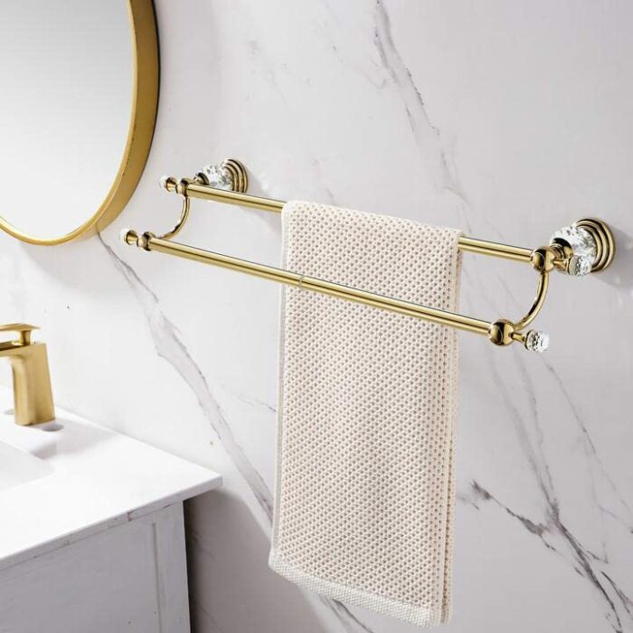 WINCASE Crystal Towel Holder Double, Adjustable Gold Towel Bar 18 to 30 Inch, Towel Rack Rail for Bathroom Wall Mounted