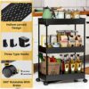 SPACEKEEPER Storage Trolley 3-Tier Slide Out Rolling Utility Cart Storage Shelf Rack on Wheels Multi-purpose Shelving Organizer for Office, Kitch