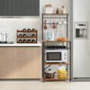 YMYNY Kitchen Baker's Rack, Microwave Oven Stand with Storage Shelves, Industrial Coffee Bar Station, with Adjustable Wine Holders and S-Hooks, M