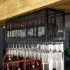 SUCHETA Wine Rack Wall-Mounted Inverted Wine Glass Rack Surrounding Edge Design Iron Hanging Ceiling Decoration Shelf Industrial Bottle Holder Wi