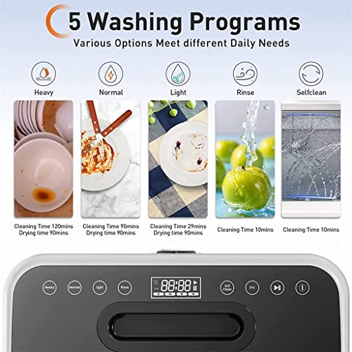 KKYKP Portable Dishwasher Countertop with Built-in Water Tank 5 Washing Programs Air Drying Function for Home and Kitchen (Color : White, Size :
