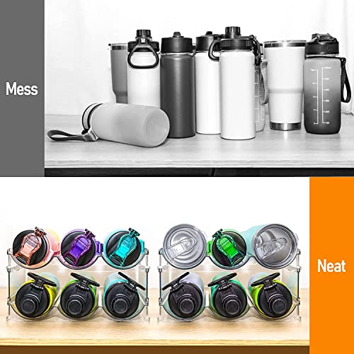 Water Bottle Organizer for Cabinet, 4 Packs Stackable Plastic Water Bottle Holder, Wine Racks for Kitchen Fridge Pantry Organization and Storage,