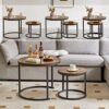 IBUYKE Round Nesting Table, Removable Set of 2 Coffee Tables, Stacking Sofa Side Table End Table, for Living Room, Bedroom, Office, Balcony, Apar