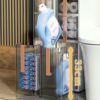 4 Tier Narrow Bathroom Floor Cabinet for Gaps, Toilet Paper Drawer Cart Storage Tower with Clear Drawers and Easy Pull Handle Vertical Storage Un