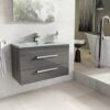 The Bath People Newton 600mm Bathroom Anthracite Grey Vanity Unit | Floor Standing Includes White Glass Basin With Soft Close Doors | Bathroom St