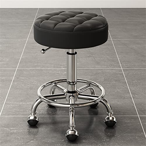 AANAN Stools,Beauty Stool Rolling Stool with Footrest, Comfortable Swivel Stool on Wheels, Heavy Duty Hydraulic Metal Stool with Rod for Salon, M