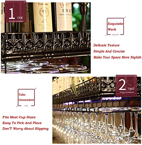 EMISOO Hanging Wine Rack, Retro Ceiling Decoration Rack, Upside-down Hanger Suitable for Living Room, Dining Room, Bar, with Colorful Lights (Col