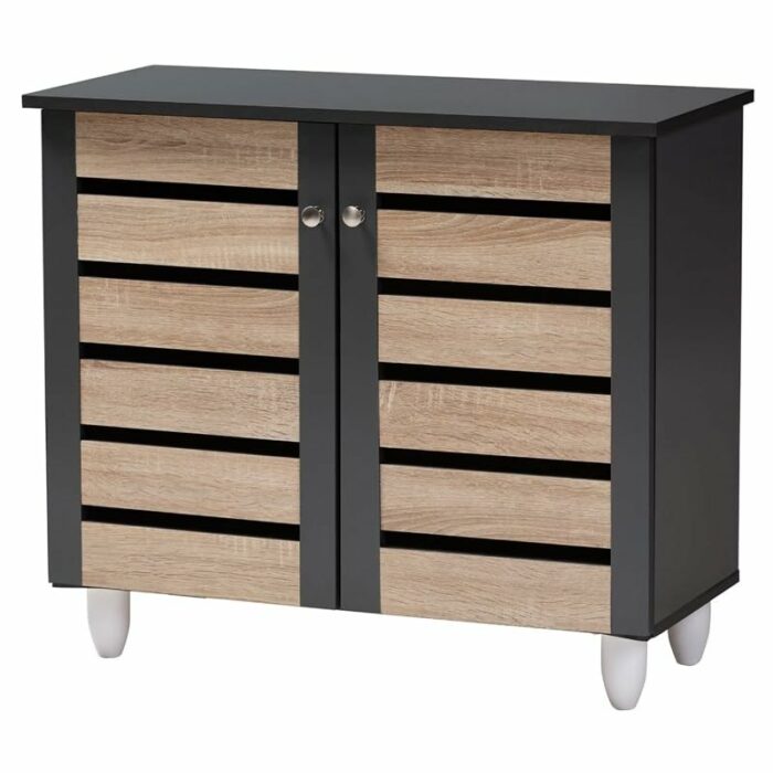 TJLSS Two-tone Oak 2-Door Shoe Storage Cabinet Family Entry Shoe Cabinet Foyer Corridor Shoe Storage
