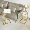YMYNY C Shaped End Table, Tempered Glass Snack Side Table for Small Space with Metal Frame, Narrow Couch Table, for Living Room, Bedroom, Modern