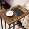 VASAGLE End Table, C Shaped TV Tray with Metal Frame Rolling Casters, Industrial Side Table for Living Room Bedroom, 19.7 x 13.8 x 23.6 Inches, R