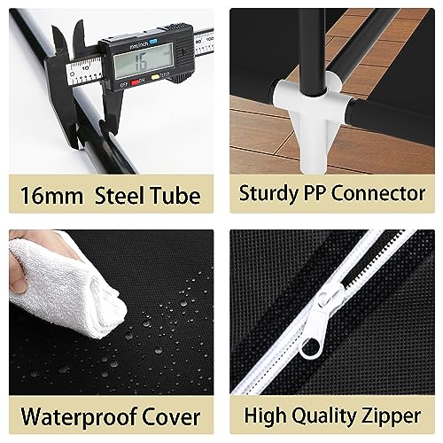 LOKEME Portable Closet, Portable Closets for Hanging Clothes with 3 Hanging Rods and 6 Storage Shelves and 4 Side Pockets, Black Wardrobe Closet