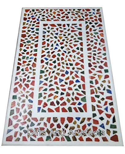 Gifts And Artefacts 30 x 60 Inches Handmade Dining Table Top for Home Furniture Decor Rectangle Shape White Marble Restaurant Table add Royal Loo