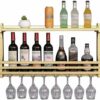 SUCHETA Hanging Wine Rack with Glass Holder and Shelf, Wine Rack Glass Shelf Wall Mounted Wine Shelf Holder Metal Wine Glass Hanging Rack (Color
