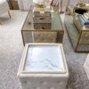 Inspire Me! Home Décor Genevieve Ottoman with Inset Faux Marble Tray Table Lid, Classy Sand Shell Soft Velvet, 43 x 43 x 43 cm, Glamorous Tufted