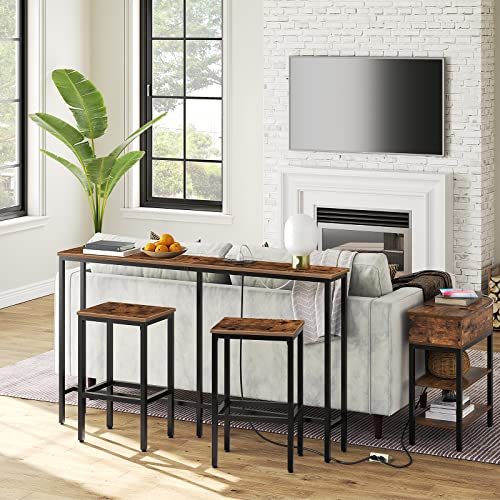 MAHANCRIS Bar Stools, Set of 2 Bar Chairs, Kitchen Breakfast Bar Stools with Footrest, 65.5 CM Dining Stools, Rectangular Industrial Bar Chairs,