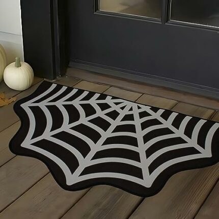Casasphere Halloween Small Spider Web Rug, 31.5"×20" Rugs Spider Web Halloween Decor for Bedroom Living Room, Dirt Resist Washable Kitchen Rug, L