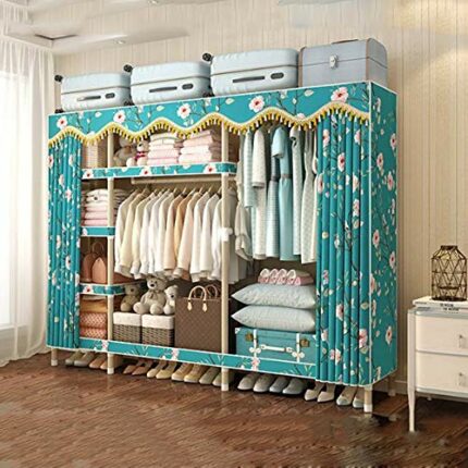 LUKEO Simple Wardrobe Assembly Bold Steel Cloth Wardrobe Simple Cabinet Bedroom Dormitory Household Fabric Wardrobe