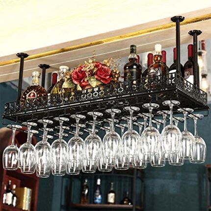 PIBM Wrought Iron Double Wine Rack Upside down Fashion Creative Wine Glass Rack Hanging Wine Cabinet Wine Rack Wall Hanging Red Fashion Creative