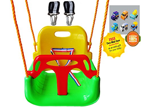 LITTLEFUN 3-in-1 Infant to Toddler Upgrade Version Swing Set for Home Garden Patio Indoors Outdoors Doorway(Blue Chair+Green Handrail)