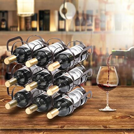 APEXCHASER 3 Tier Stackable Wine Rack, 9 Bottles Countertop Wine Storage Stand Shelf, Tabletop Free Standing Wine Organizer Holder for Home Kitch