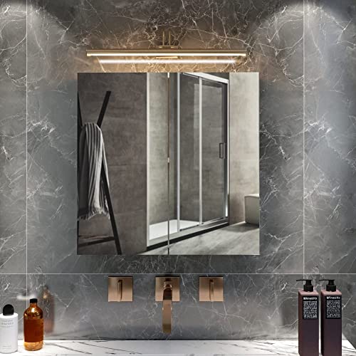 Meerveil Bathroom Mirror Cabinet, Wall-mounted Storage Cabinet with 2 Doors 2 Shelves Wooden Modern Style for Bathroom, 45 x 13 x 45 cm, White