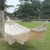 100% Cotton Double Hammock - 2 Person Extra Large 200 x 150cm Boho Hammocks With Spreader Bar for Garden Patio Porch Backyard Lounging Outdoor an