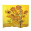 Red Lantern 3 ft. Short Double Sided Works of Van Gogh Canvas Folding Screen Starry Night/Sunflowers 3 Panel Freestanding Partition and Separator