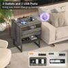 armocity Night Stand with Charging Station, Nightstand with LED Lights, Modern Nightstand Bedside Table with Big Capacity Acrylic Drawer, End Tab