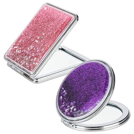 TYFYH Compact Makeup Mirror 2 Pcs Small Handbag Mirrors Pocket Mirror, Double-Sided Magnifying, Mini Hand Held Mirrors for Mum Girl Student Birth