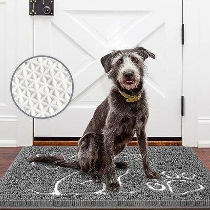 Ompaa Indoor Muddy Door Mats for Dirty Dogs Paws and Mud Shoes, 32x20 Grey, Funny Inside Welcome Absorbent Chenille Doormat for Home Front Back D