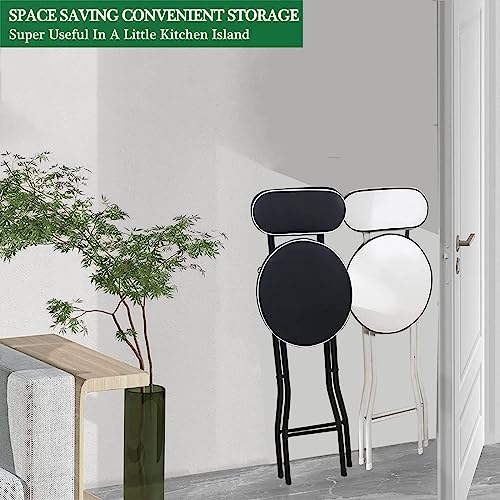 Portable Folding Stool, Folding Bar Stool With Back Support & Footrest, Round Compact Folding Breakfast Bar Stool Chair, With Padded Seat, For Ki