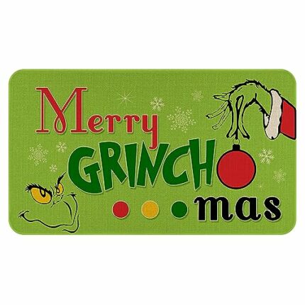 Eikunn Merry Christmas Welcome Doormat,Funny Green Face Hand Decoration Non-Skid Floor Mat Christmas Kitchen Door Mat Bedroom Doormat 17x30 inch