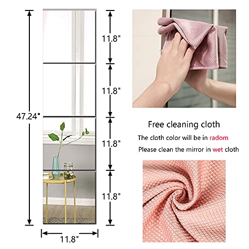 Full Body Wall Mirrors, 4pcs 12x12 Acrylic Plexiglass Mirror Wall-Mounted Full Length Frameless Mirror Over the Door Large Long Mirror Home Worko