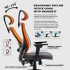 HNNHOME Recline Ergonomic Office Chair with Back Support and Headrest, Tilt Function Position Lock, Home Office Computer Desk Chair with Lumbar S