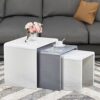 GOLDFAN Nest of 3 Tables High Gloss Coffee Table Set Nesting Sofa Table Multi-functional End Side Table for Living Room, White