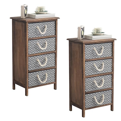 Leesinwing Nightstand with 4 Fabric Drawers,Wood Bedside Table for Storage, Easy Assembly End Table for Living Room/Bedroom/Closet(Light Brown)