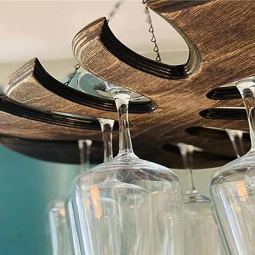 Wall Mounted Wine Glass Holder, Adjustable Wine Glass Shelf Under The Cabinet, Hanging Wine Glass Storage Rack For Shelf, Monstera Leafy Wooden G