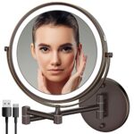 Rocollos Rechargeable Lighted Makeup Mirror Antique Bronze, Vanity Mirror with 3 Color Lights, Dimmable Touch Screen,8 Inch LED Double Sided 1X/1