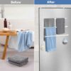 3 Tier Over the Door Towel Rail, Hanging Towel Rack for Bathroom, Adjustable Towel Holder with 2 Hooks for Storage Drying Towels Clothes, White