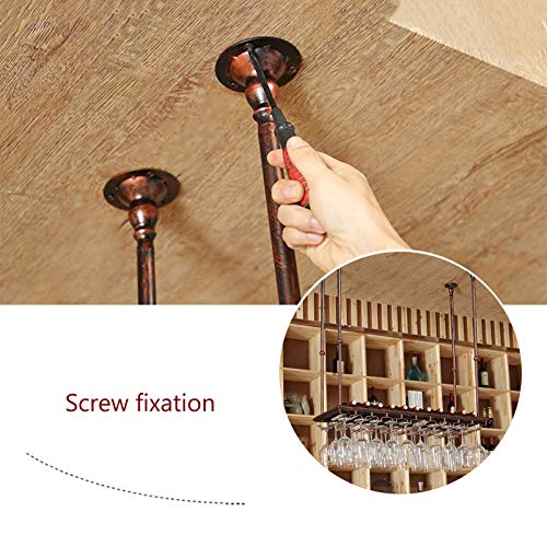 EMISOO Wine Rack Wall Mounted - Ceiling Wine Bottle Rack,Vintage Style Iron Hanging Wine Glass Holder Bar Accessories Shelving for Restaurant or