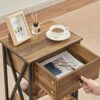 VECELO Bedside Table with Drawer and Shelf, No Slide Rails, Stable Metal Frame/Easy Assembly, Rustic Brown, Nightstand (Set of 2)