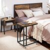 VASAGLE End Table, C Shaped TV Tray with Metal Frame Rolling Casters, Industrial Side Table for Living Room Bedroom, 19.7 x 13.8 x 23.6 Inches, R