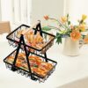 Dicunoy Metal Storage Basket with Handles, 2 Tier Wire Farmhouse Organizer Bin, Rustic Style Black Basket for Home, Kitchen Cournertop, Pantry, F