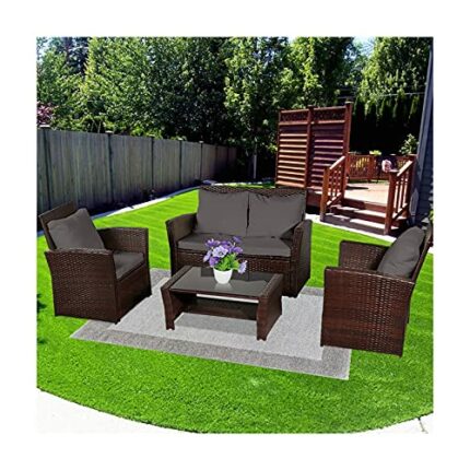 WYJ Rattan Garden Furniture Set Patio Conservatory Indoor Outdoor 4 piece set table chair sofa，2 Armchairs,1 Double seat Sofa and 1 table